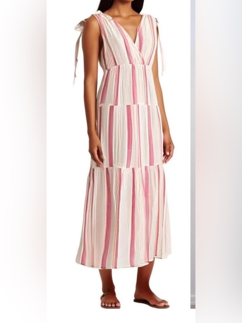 Marine Layer sage double gauze Striped maxi dress. Large